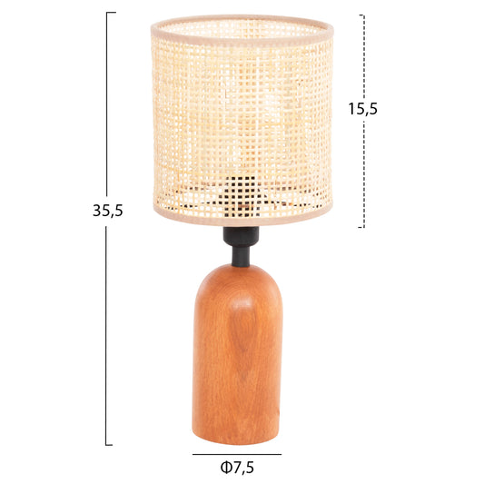 TABLE LAMP LYKTUR HM4709 BEIGE WICKER CAP-WOODEN BASE Φ15,5x35,5Hcm.