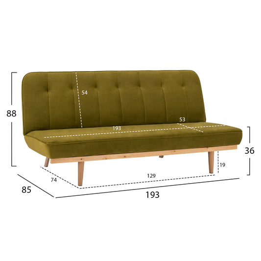 Καναπές-κρεβάτι 3θέσιος από βελούδο σε χρώμα ελιάς HM3168.13 193x85x88cm