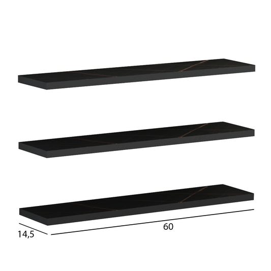 WALL SHELVES CASSIUS HM8966.13 MELAMINE IN BLACK MARBLE 60x14,5 cm.