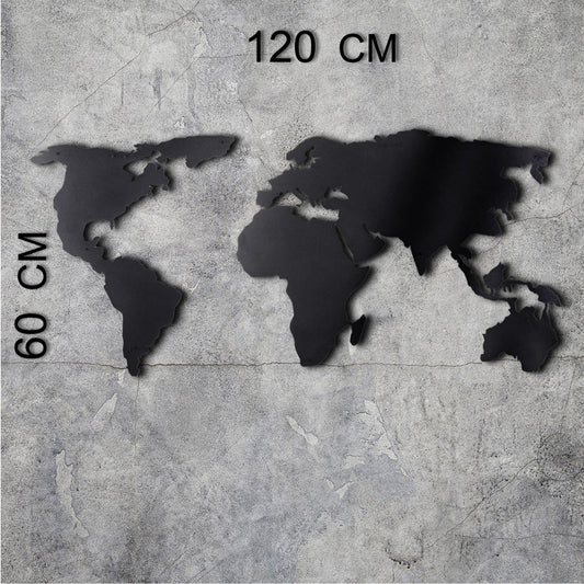 100% METALLIC BLACK WALL DECORATION WORLD MAP HM7209 60Χ120 cm.