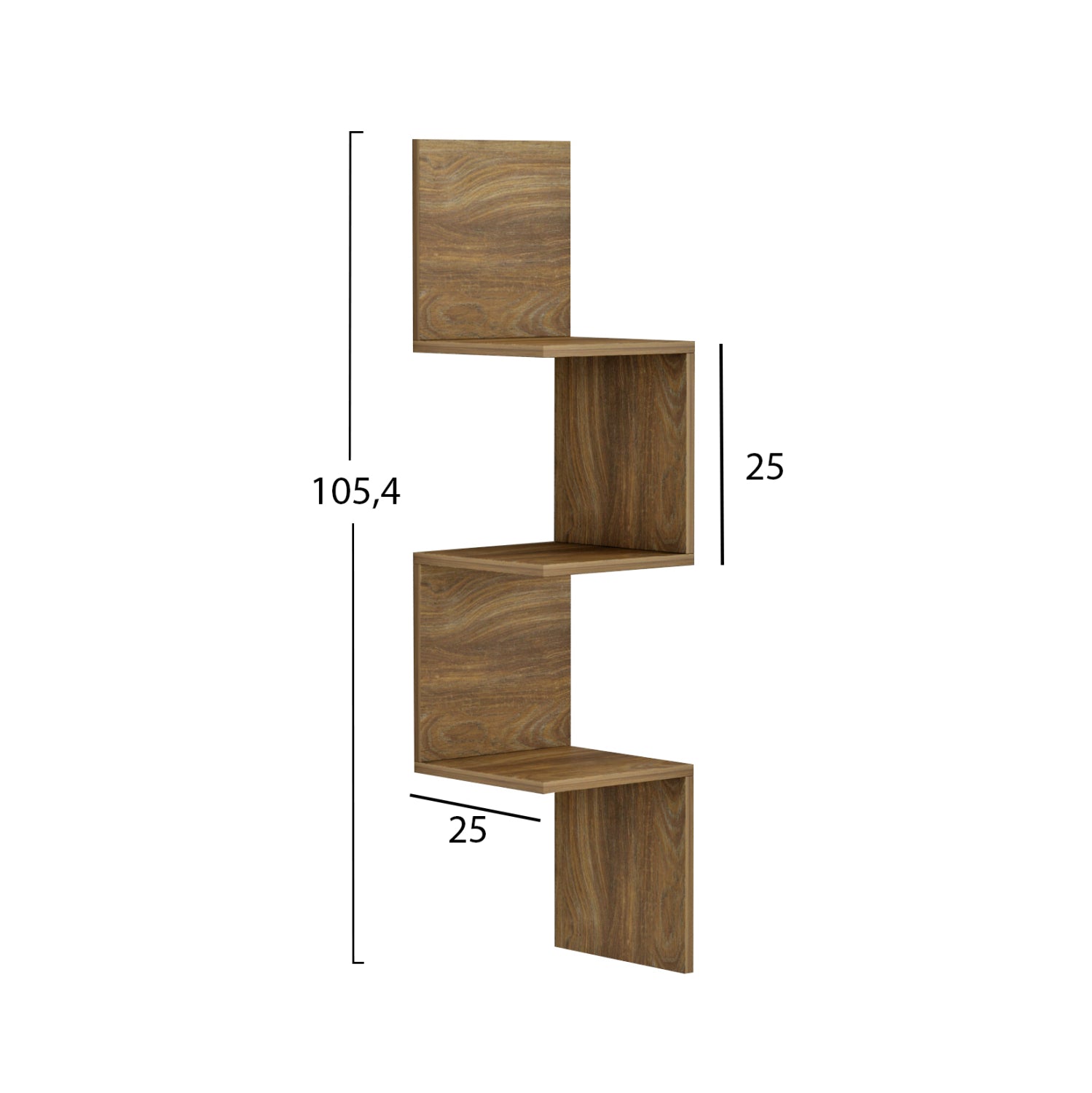 WALL CORNER SHELVES/BOOKCASE ILLUSION HM8935.11 MELAMINE IN DARK NATURAL 25x25x105,4Hcm.