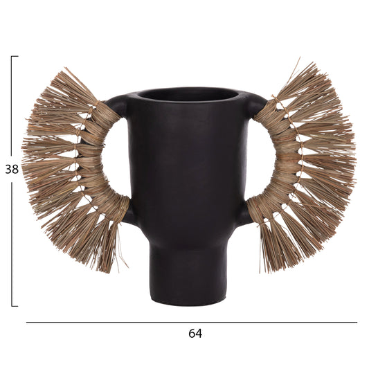 DECORATIVE TABLE VASE ALICA HM4668.01L TERRACOTA IN BLACK COLOR & GRASS--64x22x38Hcm.