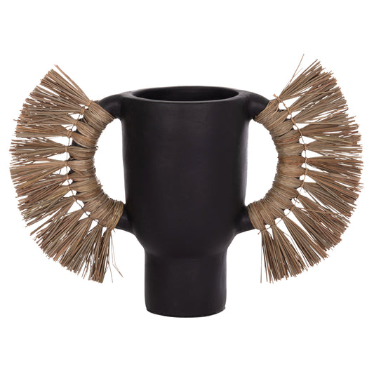 DECORATIVE TABLE VASE ALICA HM4668.01L TERRACOTA IN BLACK COLOR & GRASS--64x22x38Hcm.