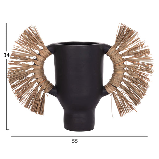 DECORATIVE TABLE VASE ALICA HM4668.01S TERRACOTA IN BLACK COLOR & GRASS--55x19x34Hcm.