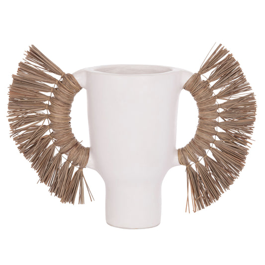 DECORATIVE TABLE VASE ALICA HM4668.02L TERRACOTA IN WHITE COLOR & GRASS--64x22x38Hcm.