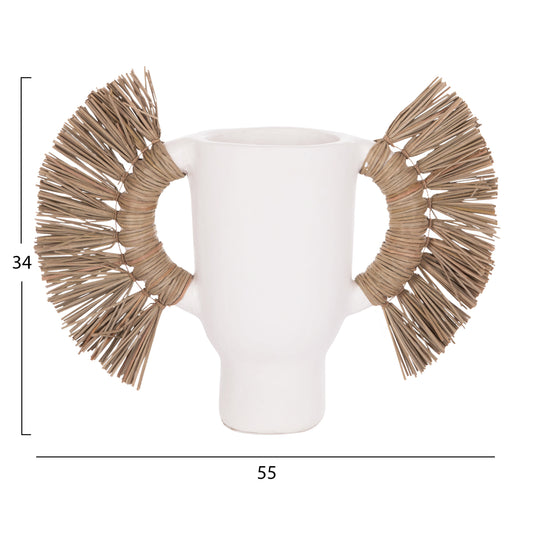 DECORATIVE TABLE VASE ALICA HM4668.02S TERRACOTA IN WHITE COLOR & GRASS--55x19x34Hcm.