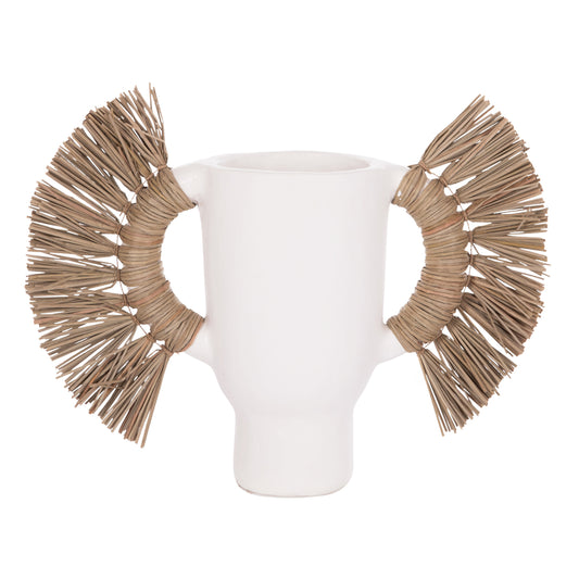 DECORATIVE TABLE VASE ALICA HM4668.02S TERRACOTA IN WHITE COLOR & GRASS--55x19x34Hcm.