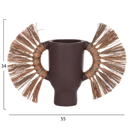 DECORATIVE TABLE VASE ALICA HM4668.07S TERRACOTA IN CHOCOLATE COLOR & GRASS--55x19x34Hcm.