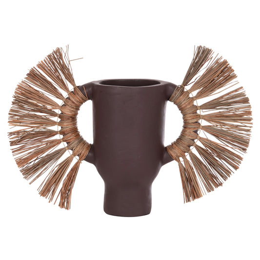 DECORATIVE TABLE VASE ALICA HM4668.07S TERRACOTA IN CHOCOLATE COLOR & GRASS--55x19x34Hcm.