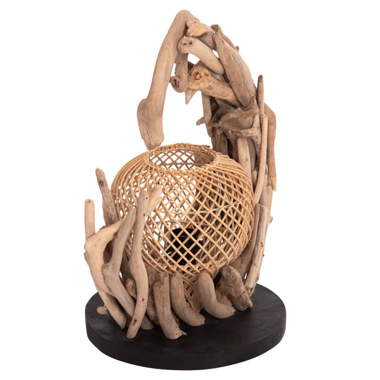 DECORATIVE TABLE LAMP ASHIN HM4438 DRIFTWOOD & RATTAN 30x30x49Hcm.