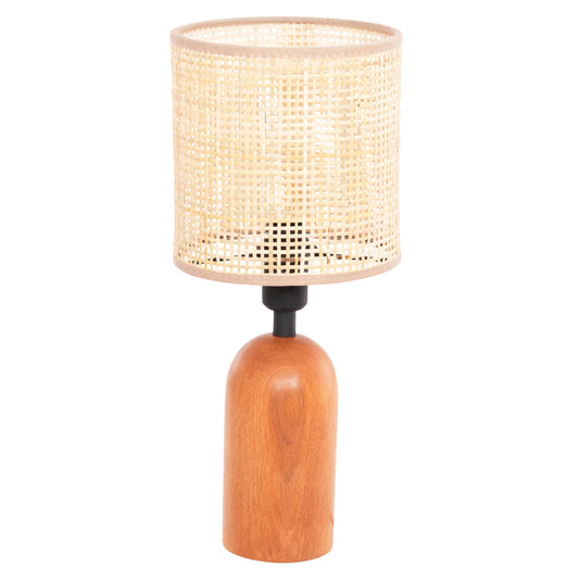 TABLE LAMP LYKTUR HM4709 BEIGE WICKER CAP-WOODEN BASE Φ15,5x35,5Hcm.