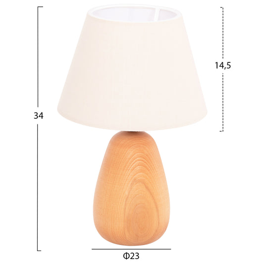 TABLE LAMP CONNI HM4710 CREAM WHITE CAP-WOODEN BASE Φ23x34Hcm.