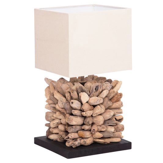 TABLE LAMP CUBE SHAPE TWIGGY HM4425 DRIFTWOOD & WHITE CAP 24x24x46Hcm.