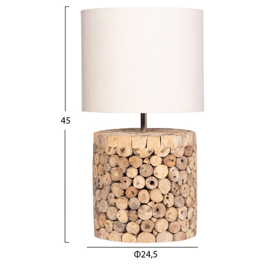 TABLE LAMP ROUND TWIGGY HM4427 DRIFTWOOD & BEIGE CAP Φ24.5x45Hcm.