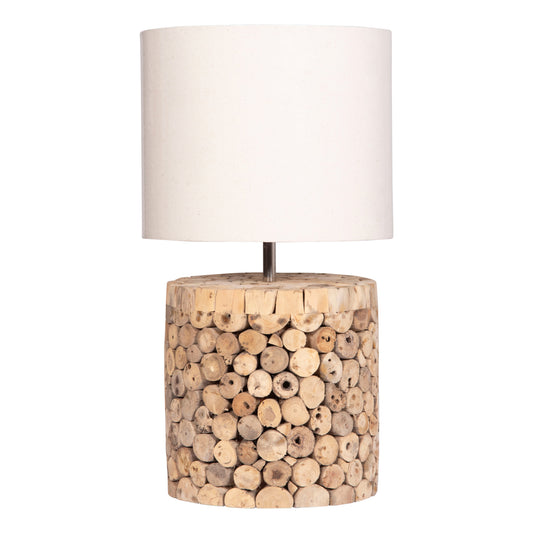 TABLE LAMP ROUND TWIGGY HM4427 DRIFTWOOD & BEIGE CAP Φ24.5x45Hcm.