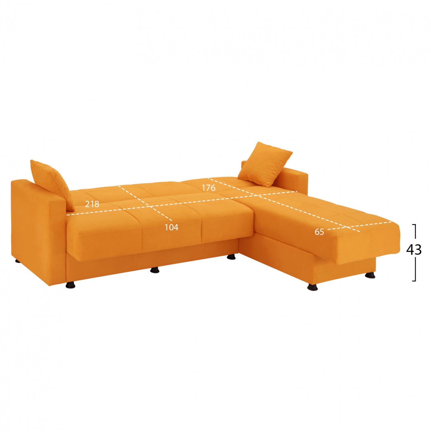 Αναστρέψιμος γωνιακός καναπές-κρεβάτι με 2 αποθηκευτικούς χώρους HM3135.18 χρυσό ύφασμα 246x153x80h cm.