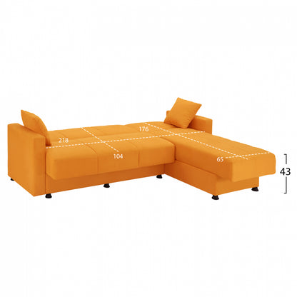 Αναστρέψιμος γωνιακός καναπές-κρεβάτι με 2 αποθηκευτικούς χώρους HM3135.18 χρυσό ύφασμα 246x153x80h cm.