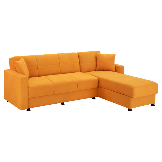 Αναστρέψιμος γωνιακός καναπές-κρεβάτι με 2 αποθηκευτικούς χώρους HM3135.18 χρυσό ύφασμα 246x153x80h cm.