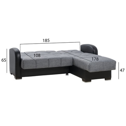 Γωνιακός καναπές/κρεβάτι Emely Γκρι με Μαύρο PU HM3105.01 213x135x85 εκ.