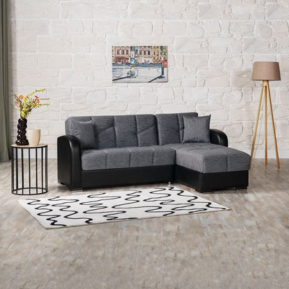 Γωνιακός καναπές/κρεβάτι Emely Γκρι με Μαύρο PU HM3105.01 213x135x85 εκ.