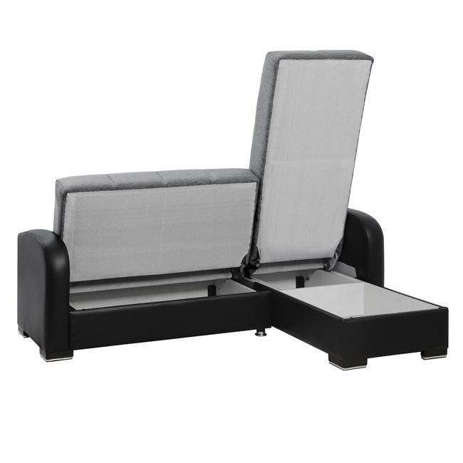 Γωνιακός καναπές/κρεβάτι Emely Γκρι με Μαύρο PU HM3105.01 213x135x85 εκ.