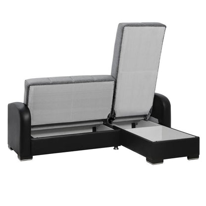 Γωνιακός καναπές/κρεβάτι Emely Γκρι με Μαύρο PU HM3105.01 213x135x85 εκ.