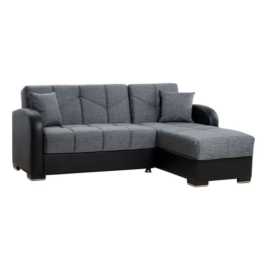 Γωνιακός καναπές/κρεβάτι Emely Γκρι με Μαύρο PU HM3105.01 213x135x85 εκ.