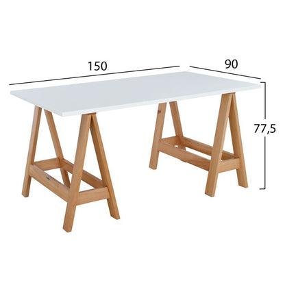 Γραφείο-γραφείο 90x150 λευκό με ξύλινα πόδια HM2060.01