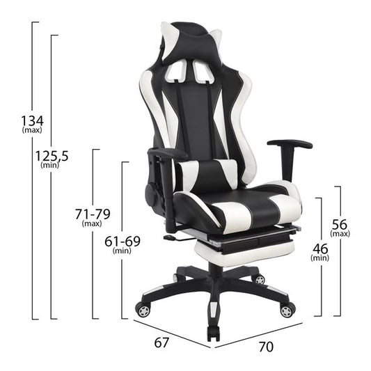 Καρέκλα γραφείου για παιχνίδια HM1063.04 Speed Ασπρόμαυρη με σκαλοπάτι 68 x 71,5 x 134 εκ.