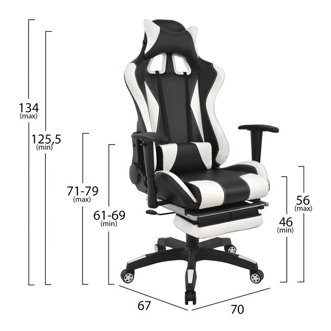 Καρέκλα γραφείου για παιχνίδια HM1063.04 Speed ​​Ασπρόμαυρη με σκαλοπάτι 68 x 71,5 x 134 εκ.