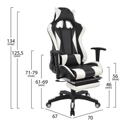 Καρέκλα γραφείου για παιχνίδια HM1063.04 Speed ​​Ασπρόμαυρη με σκαλοπάτι 68 x 71,5 x 134 εκ.