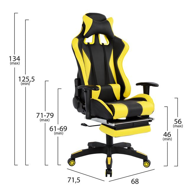 Καρέκλα γραφείου για παιχνίδια HM1063.11 Speed ​​Μαύρο και κίτρινο με σκαλοπάτι 68 x 71,5 x 134 cm
