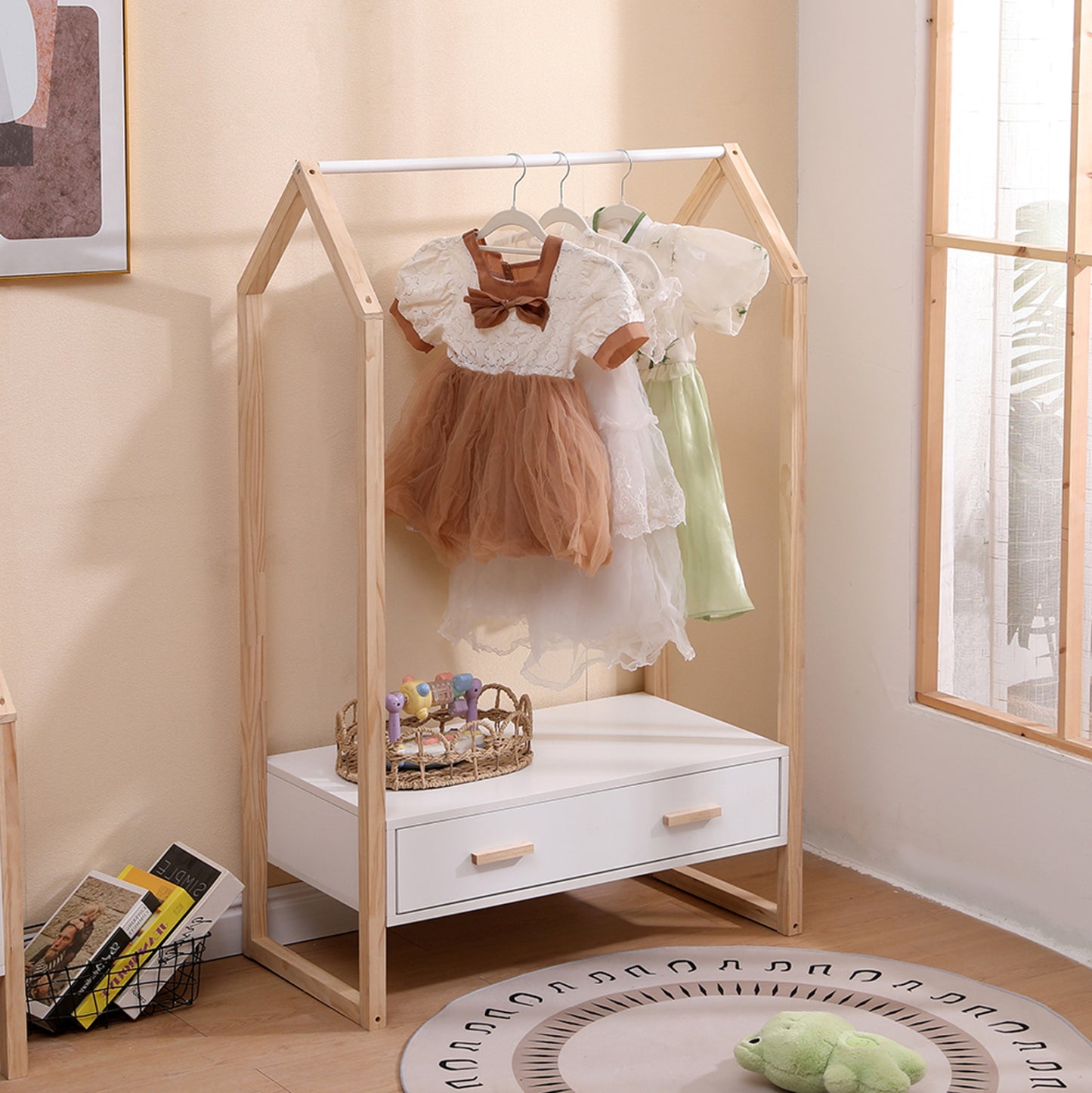 KIDS' HANGER WITH DRAWER PEPE HM2492.03 MELAMINE-PINE WOOD 80x40x125Hcm.