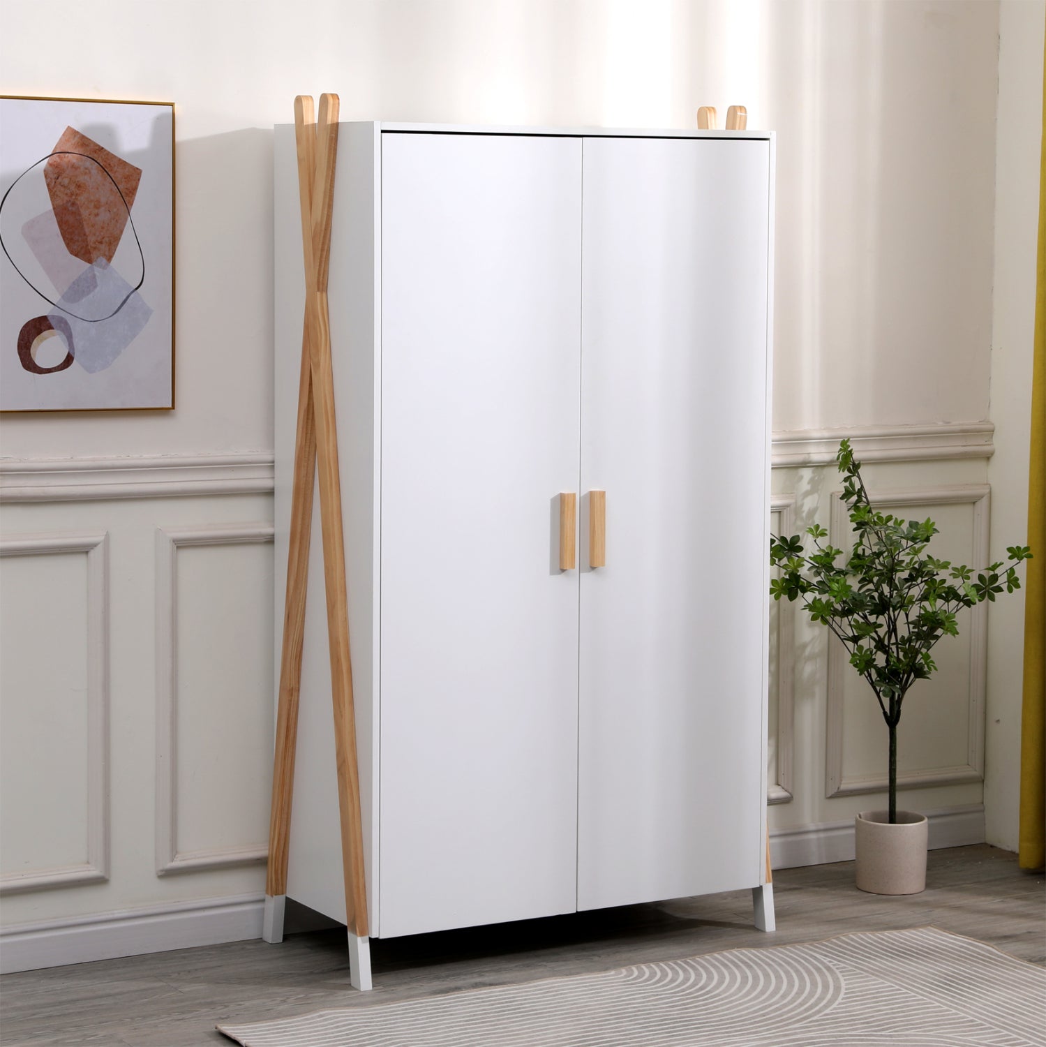 CHILDREN'S WARDROBE PASCHAL HM2494.03 WHITE MELAMINE-PINE WOOD LEGS 96x44x170Hcm.