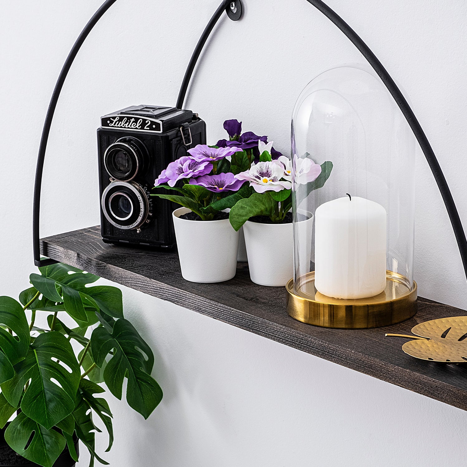 WALL SHELF MADE OF FIR WOOD AND BLACK METAL HM9112.01 60x15x30Y cm.