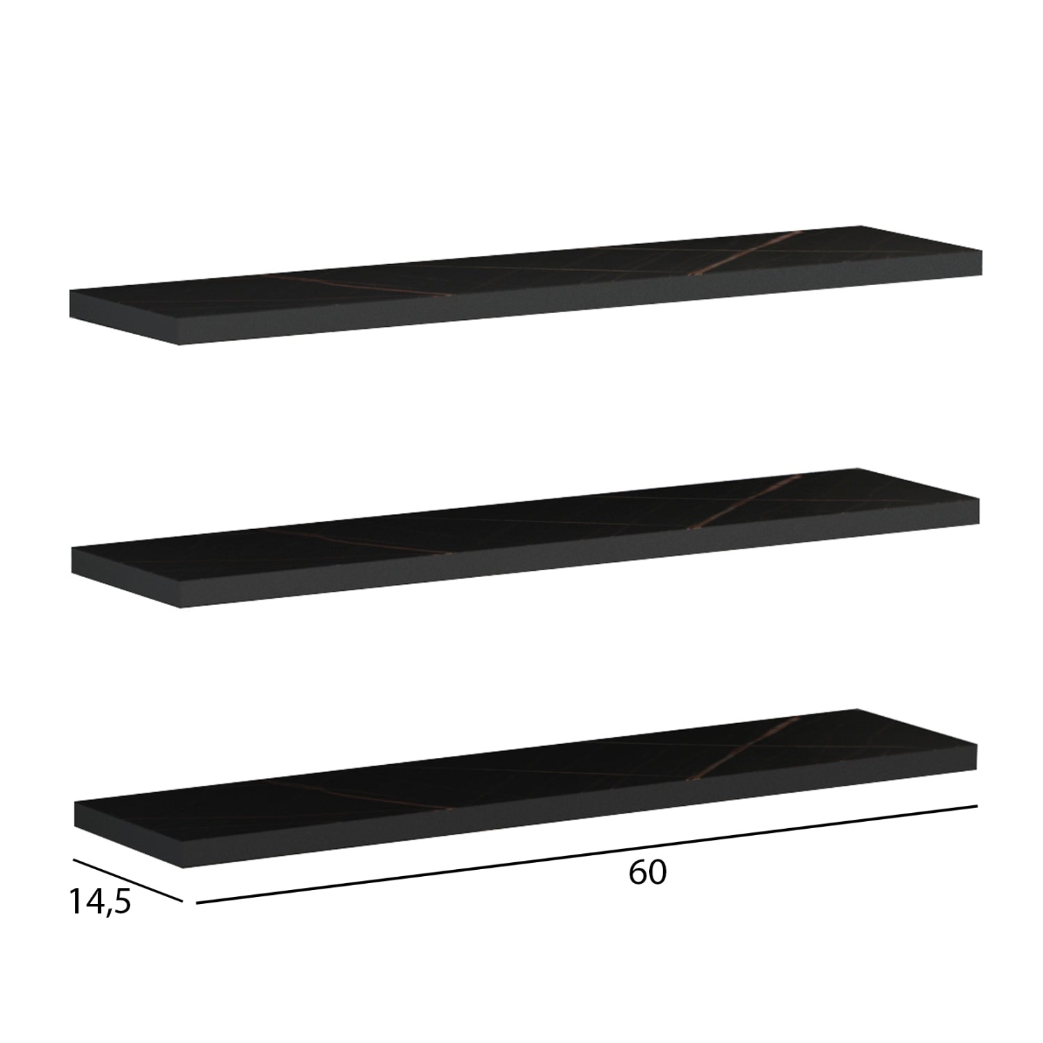 WALL SHELVES CASSIUS HM8966.13 MELAMINE IN BLACK MARBLE 60x14,5 cm.