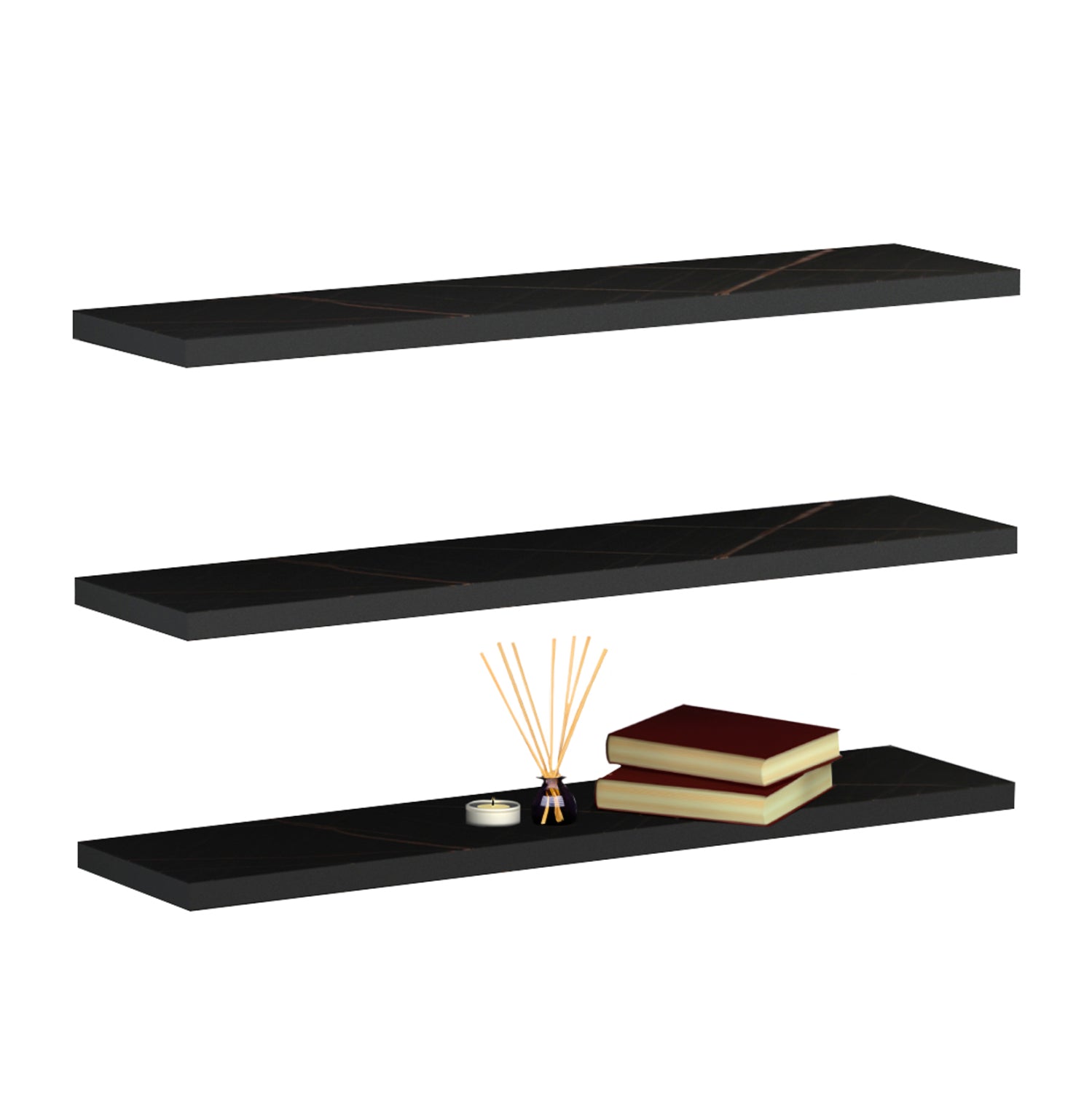 WALL SHELVES CASSIUS HM8966.13 MELAMINE IN BLACK MARBLE 60x14,5 cm.