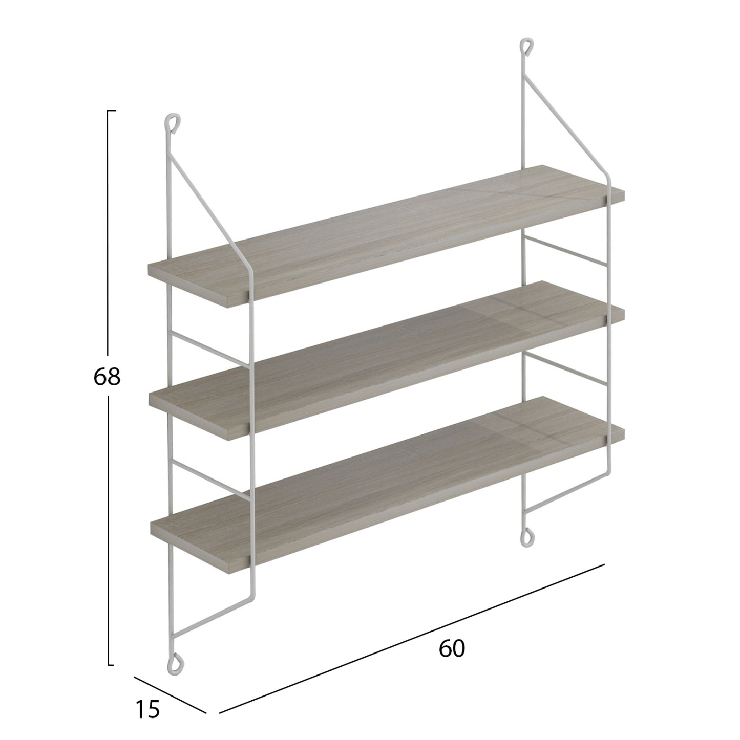 WALL SHELVES ACHALA HM9185.15 MELAMINE IN SONOMA-WHITE FRAME 60x15x68Hcm.