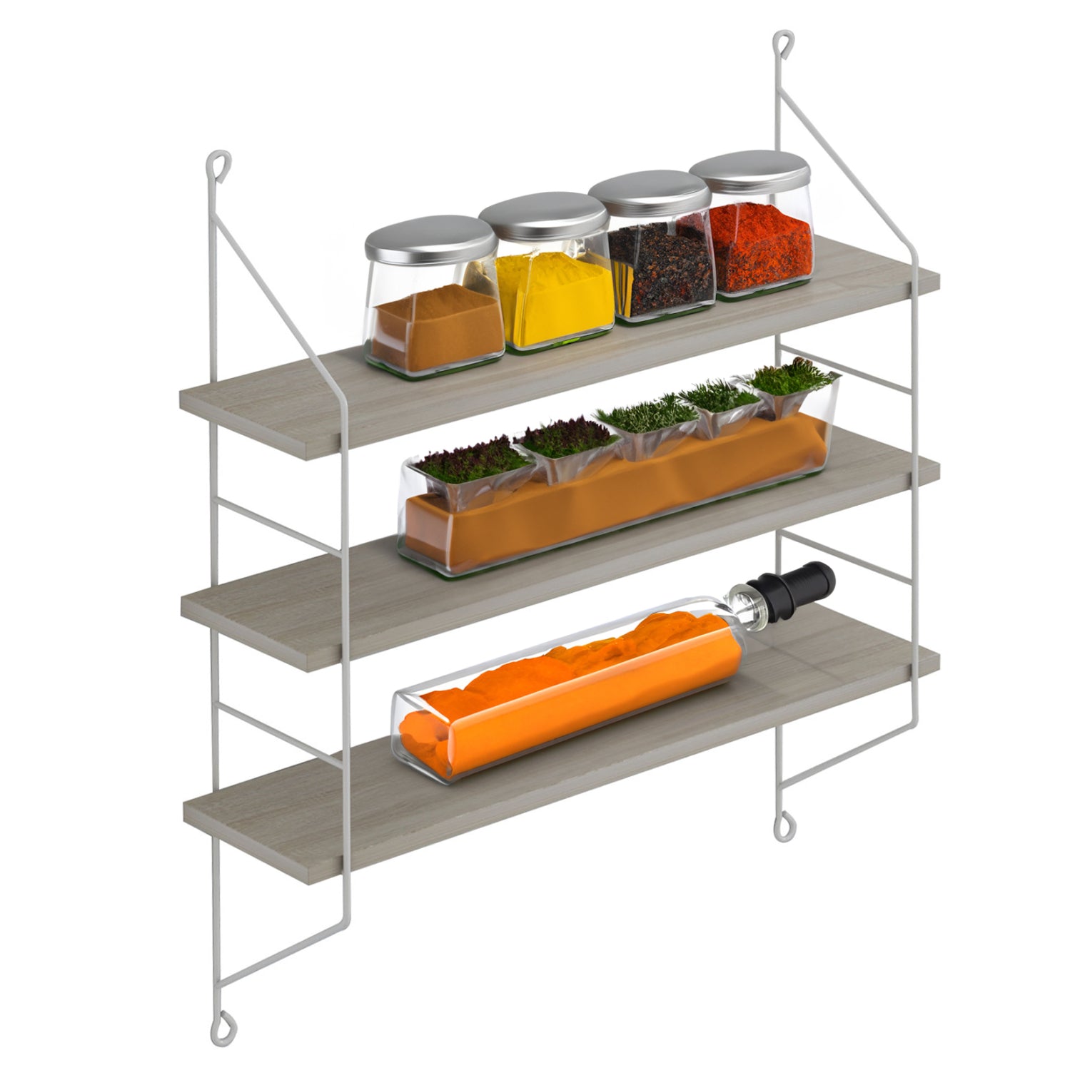 WALL SHELVES ACHALA HM9185.15 MELAMINE IN SONOMA-WHITE FRAME 60x15x68Hcm.