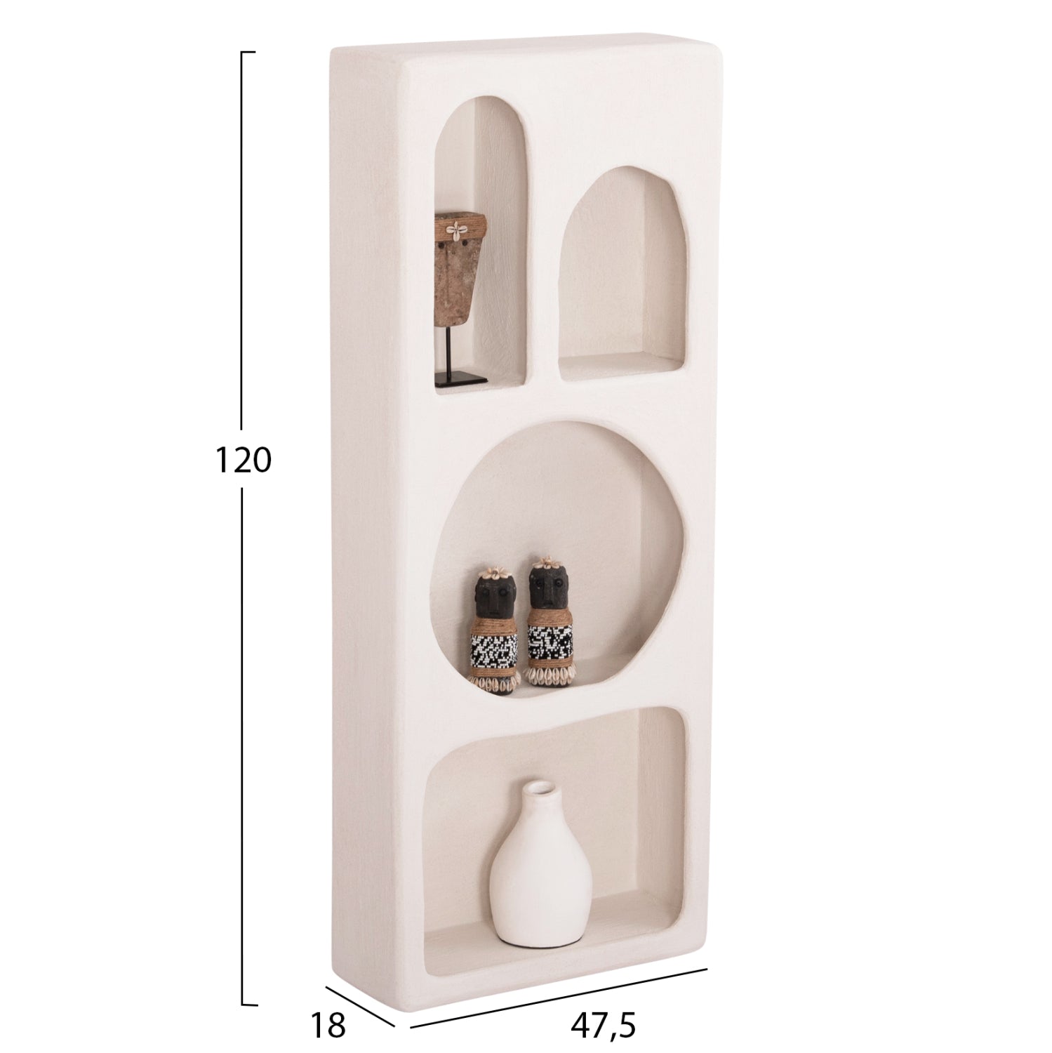 WALL RACK SERIES SANTORINI HM18069 MDF IN OFF-WHITE COLOR 47,5x18x120Hcm.
