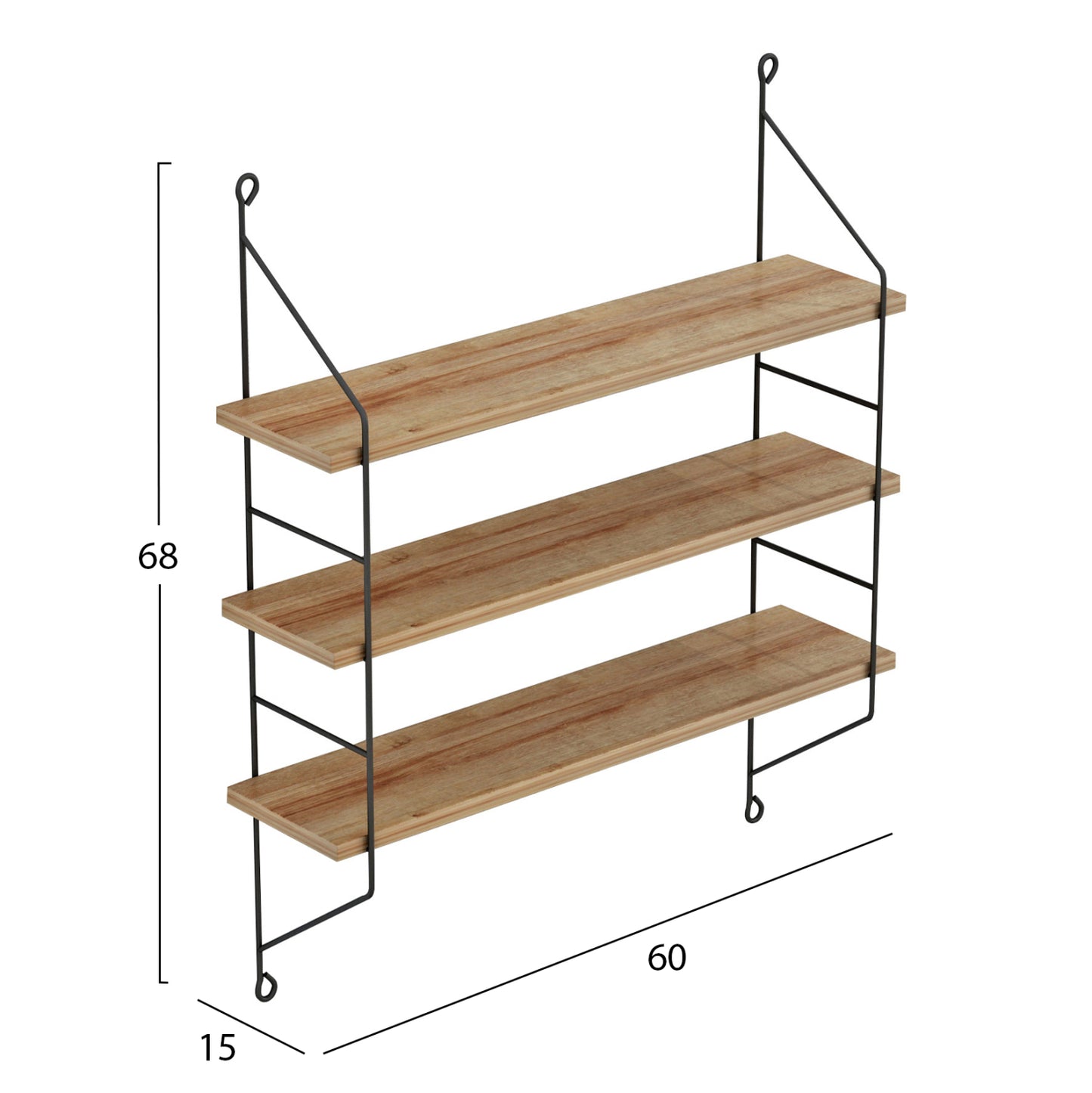 WALL SHELVES ACHALA HM9185.11 MELAMINE IN NATURAL OAK 60x15x68Hcm.