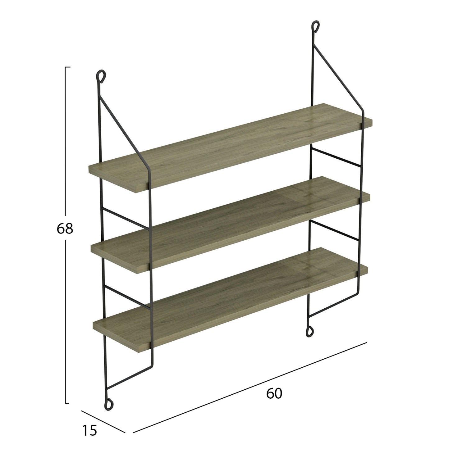 WALL SHELVES ACHALA HM9185.12 MELAMINE IN OLIVE GREY 60x15x68Hcm.