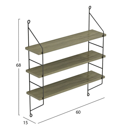 WALL SHELVES ACHALA HM9185.12 MELAMINE IN OLIVE GREY 60x15x68Hcm.