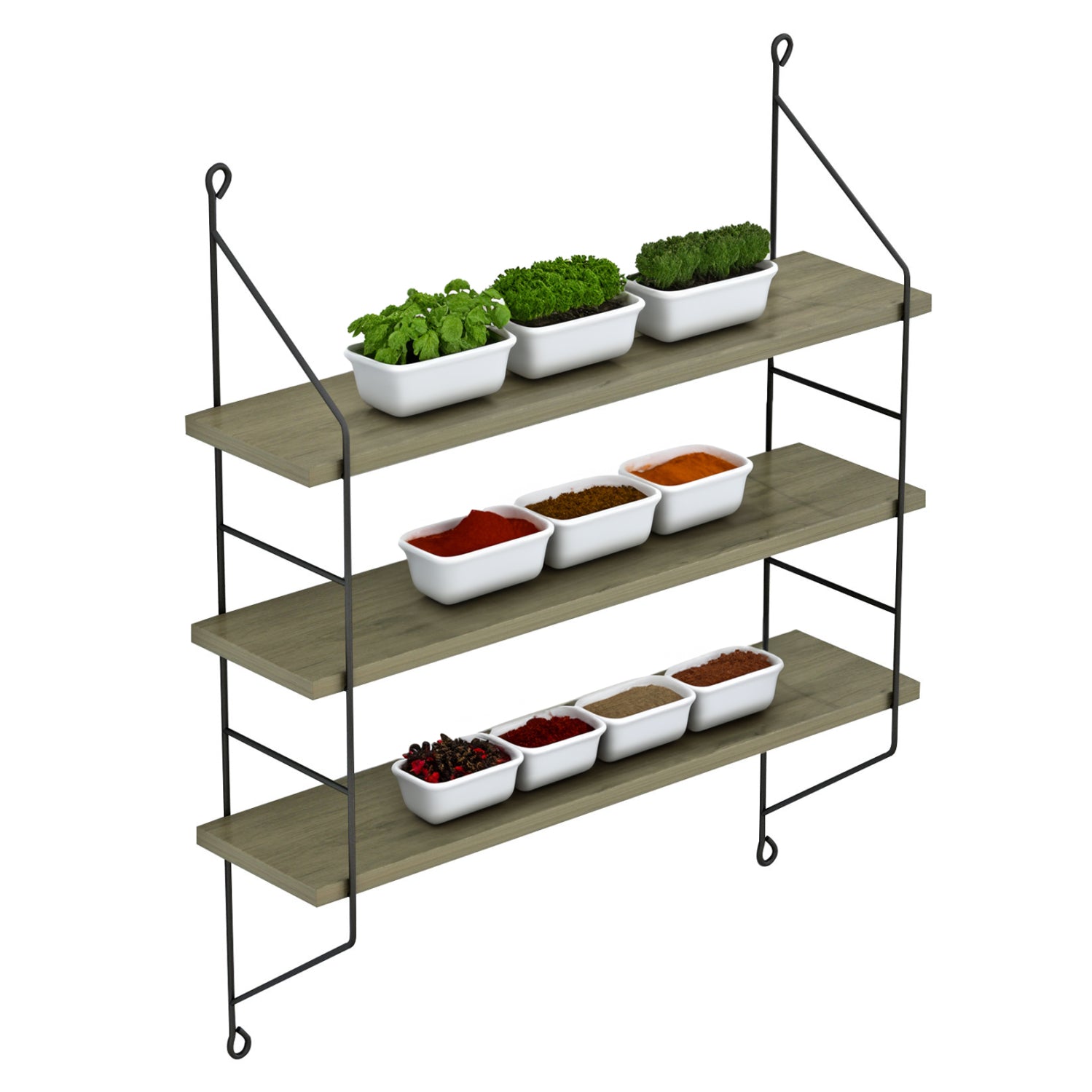 WALL SHELVES ACHALA HM9185.12 MELAMINE IN OLIVE GREY 60x15x68Hcm.