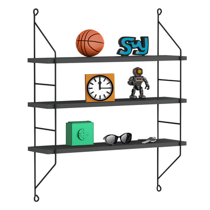 WALL SHELVES ACHALA HM9185.20 MELAMINE IN DARK GREY 60x15x68Hcm.