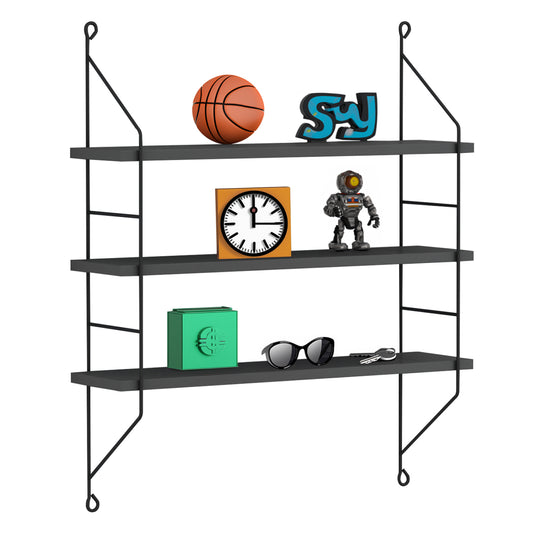 WALL SHELVES ACHALA HM9185.20 MELAMINE IN DARK GREY 60x15x68Hcm.