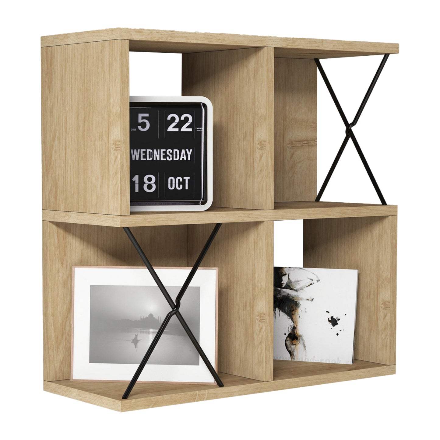 WALL SHELF HM9520.01 MELAMINE IN NATURAL OAK COLOR 60x24x60Hcm.