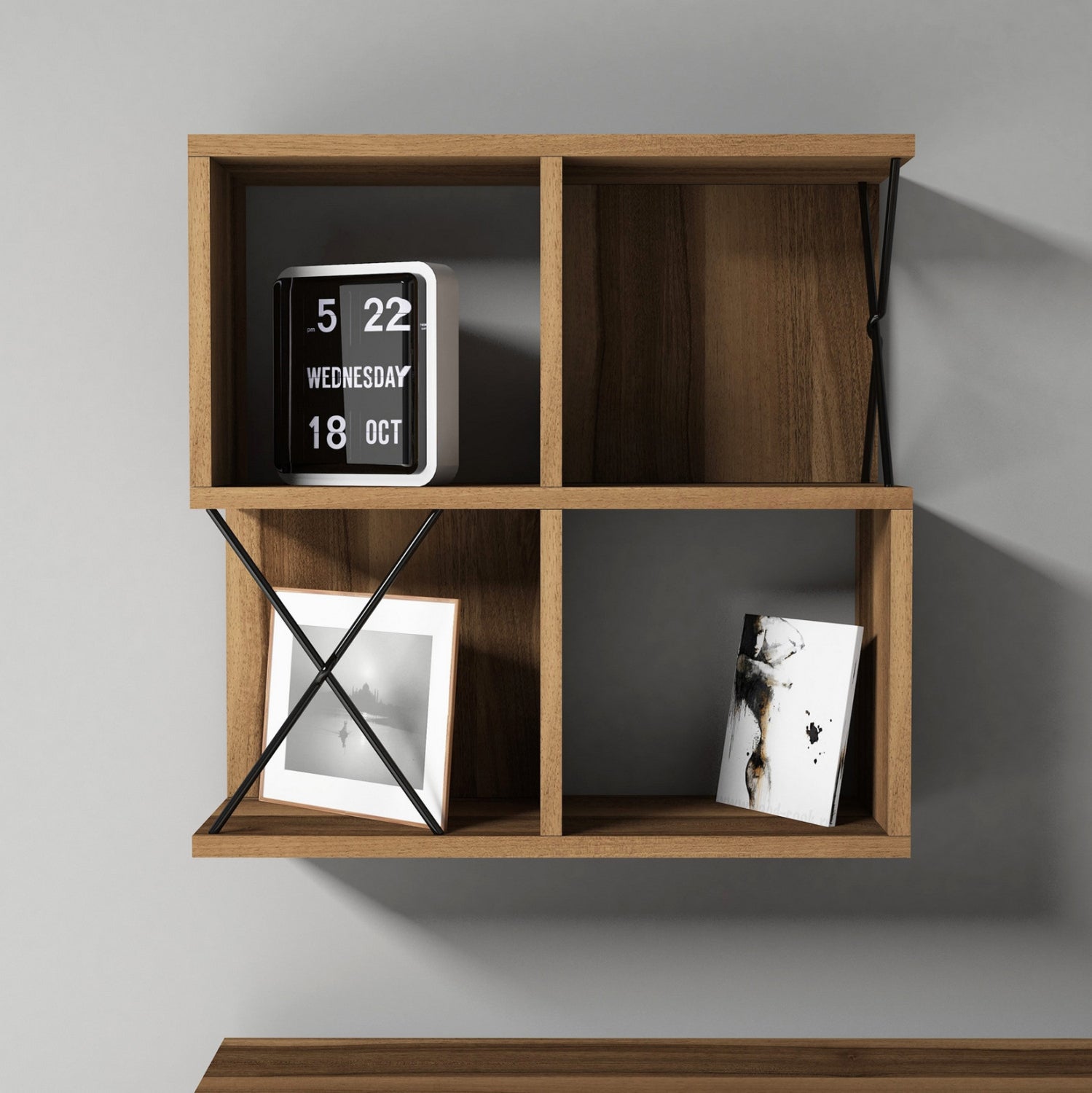WALL SHELF ΗΜ9520.02 MELAMINE IN WALNUT COLOR 60x24x60Hcm.