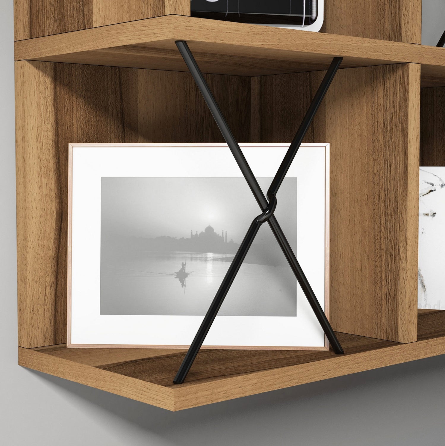 WALL SHELF ΗΜ9520.02 MELAMINE IN WALNUT COLOR 60x24x60Hcm.