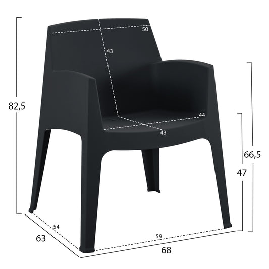 3PCS SET POLYPROPYLENE SLEEK HM21267.02 COFFEE TABLE & 2 ARMCHAIRS - BLACK